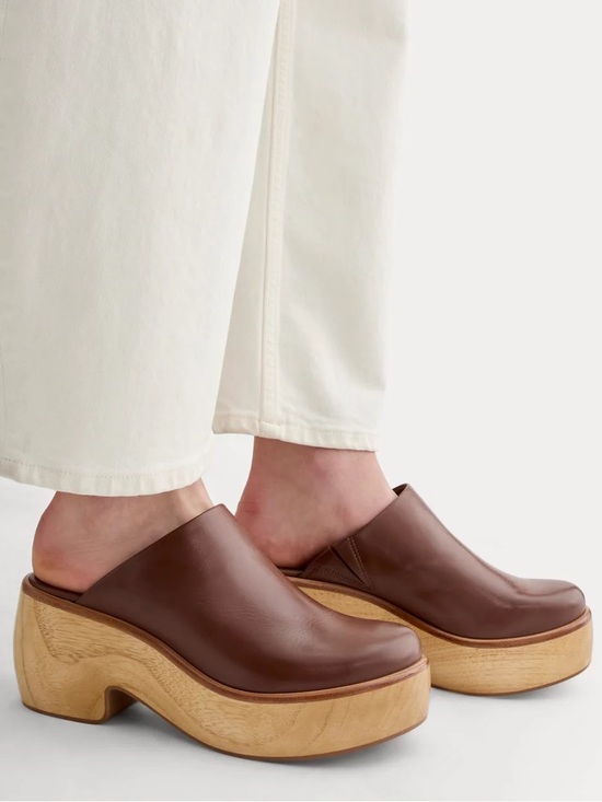 Everlane Shoes - Everlane Brown Leather Clog Mules with Wood Platform (Puffa Clog)